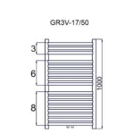 Grzejnik łazienkowy GR3V, wymiary 570x1000, 17-żeberek, MOC-484W, Z.DOLNE V Centryczne, kolor BIAŁY DIAMOND