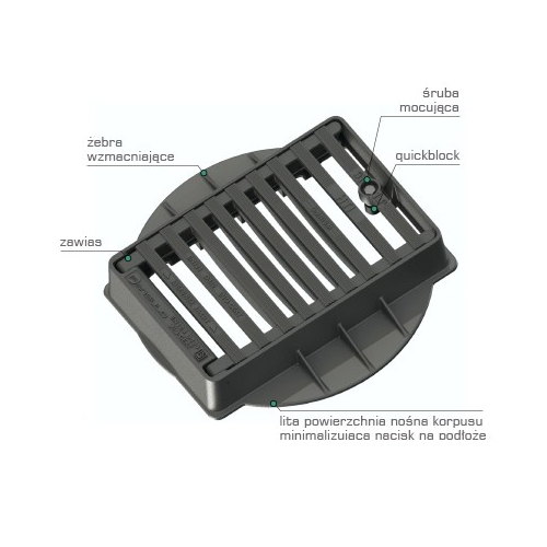 Wpust ściekowy żeliwny D400 H-115 pełny kołnierz FANSULD OMNIA 600X400 QUICK BLOCK, ZAWIAS