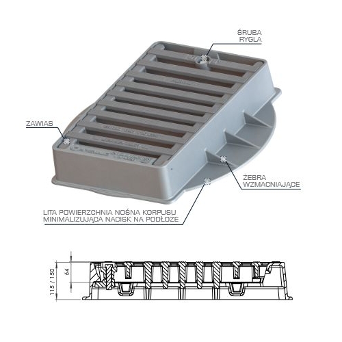 Wpust ściekowy żeliwny D400 H-115 pełny kołnierz FANSULD OMNIA 600X400 QUICK BLOCK, ZAWIAS