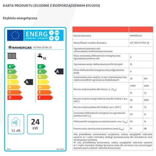 Kocioł kondensacyjny gazowy VICTRIX EXTRA 28, dwufunkcyjny, wiszący IMMERGAS
