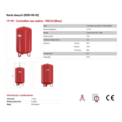 Naczynie przeponowe CO 150L ciśnienie wstępne 3 bary / maksymalnie 6 bar CONTRAFLEX FLAMCO-56716