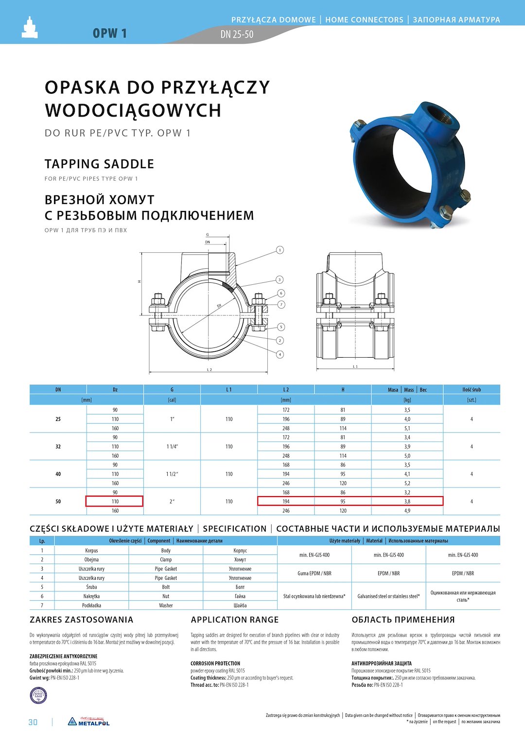 Opaska do przyłączy wodociągowych DN110 x 2