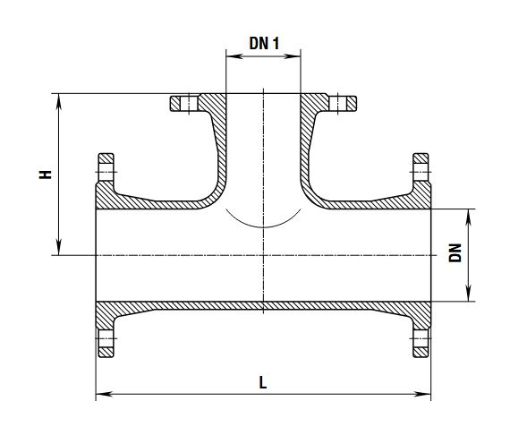 Rysunek techniczny Trójnik żeliwny kołnierzowy T 80x80x80 ( 8510 ) HAWLE