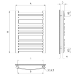 Grzejnik łazienkowy GR3, wymiary 570x1000, 17-żeberek, MOC-484W, GR3-17/50 DIAMOND