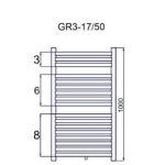 Grzejnik łazienkowy GR3, wymiary 570x1000, 17-żeberek, MOC-484W, GR3-17/50 DIAMOND