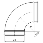 Łuk tłoczony ocynkowany, kolano DN125/90 z uszczelką LINDAB