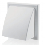 Wylot ścienny 154x154 mm z zaworem zwrotnym, okapem i kołnierzem fi 100 mm, biały VENTIKA