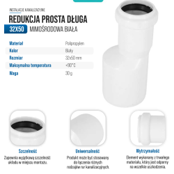 Zwężka, redukcja PP 50x32 DŁUGA, BIAŁA