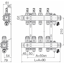 Rozdzielacz do podłogówki BASE ECOLINE PLUS INOX z rotametrami i złączkami euroconus K5H-4 G1 4 obwody VALVEX