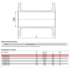 Króciec dwukołnierzowy FF 80 L-1000 8 otworowy, żeliwo sferoidalne AVK