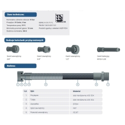 Wąż elastyczny przyłączeniowy w oplocie nylonowym 1/2 x 1/2 GW/GW 1500mm TUCAI