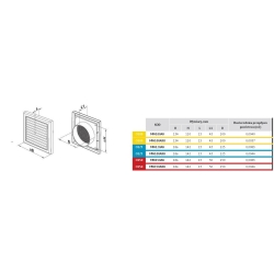 VENTS kratka wentylacyjna regulowana 154x154 mm z siatką i kołnierzem okrągłym fi 100 mm, biała