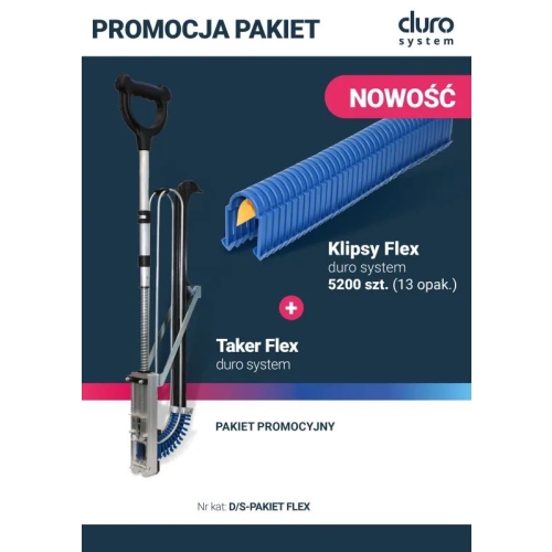Pakiet klips FLEX do takera, tackera 50mm NIEBIESKI 13 opakować + tacker FLEX DURO ARKA
