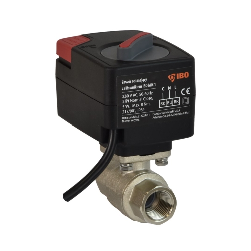 Zawór odcinający z siłownikiem IBO MIX 1 / DN.15 230V AC, 2-Punktowy NO-normalnie otwarty