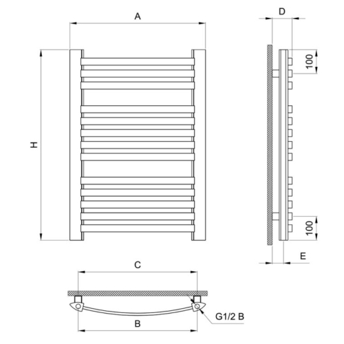 Grzejnik łazienkowy GR3, wymiary 570x1000, 17-żeberek, MOC-484W, GR3-17/50 DIAMOND