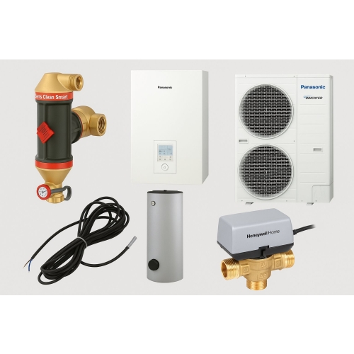 Zestaw pompa ciepła PANASONIC 9 kW TCAP 400V + separator FLAMCO 1" + czujnik CWU + zasobnik 200L emaliowany + zawór przełączający HONEYWELL 1"