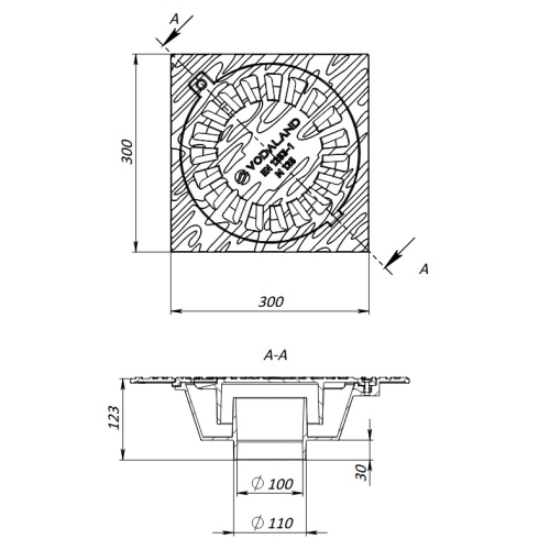 Wpust posadzkowy żeliwny 300x300 Kratka Garażowa Syfonem DN110 M125 12,5 T Standartpark Vodaland