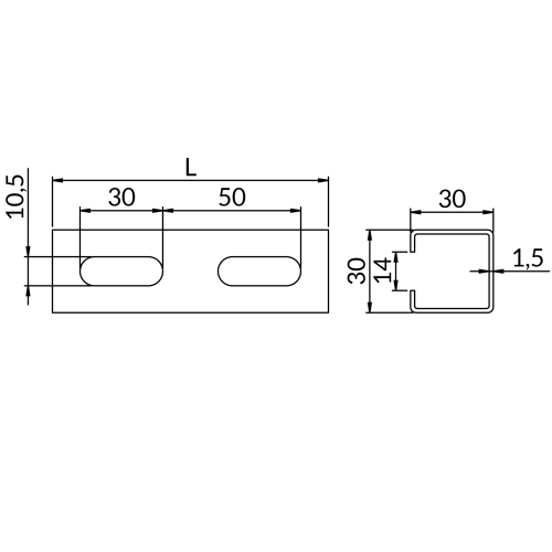 Profil 30x30-1.5 2000mm, SZA1,5L2000, A1,5 NICZUK