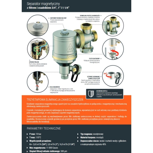 Separator magnetyczny z filtrem i osadnikiem oraz nakrętką 3/4
