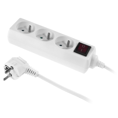 Przedłużacz 3 gniazda 1,5mb z uziemieniem biały z wyłącznikiem PLASTROL