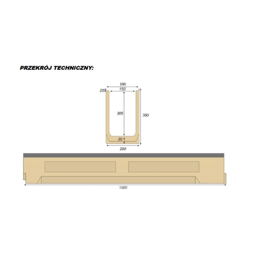 Korytko polimerbetonowe ruszt żeliwny 1m 200x350 D400 BIELBET
