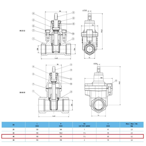 Zasuwa gwintowana  DN40/x1 1/2