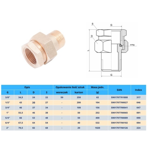 Śrubunek mosiężny stożkowy 1 1/2 ( DN40 )