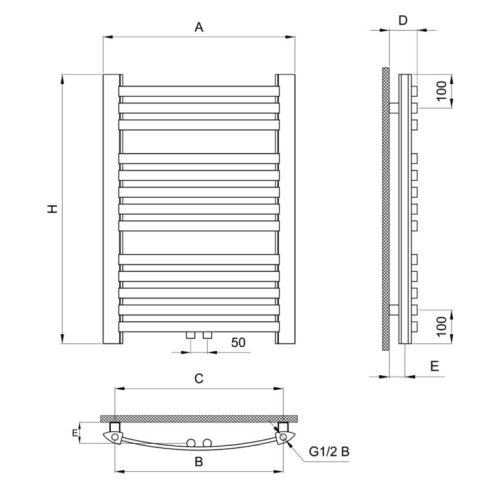 Grzejnik łazienkowy GR3V, wymiary 570x1000, 17-żeberek, MOC-484W, Z.DOLNE V Centryczne, kolor CZARNY DIAMOND