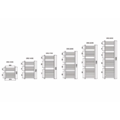 Grzejnik łazienkowy GR2, wymiary 570x1150, 19-żeberek, MOC-556W TYP.GŁP-20/50.ANTR DIAMOND