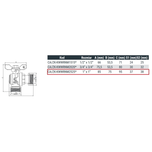 Zawór kulowy z ruchomą nakrętką W/W 1