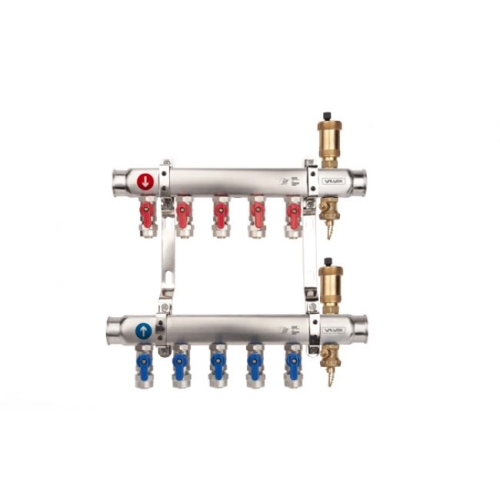 Rozdzielacz grzejnikowy BASE INOX z zaworami PEX K2MINI PLUS-2 G1”-G3/4” 2 obwodów VALVEX - opakowanie zastępcze, nosi ślady zarysowań