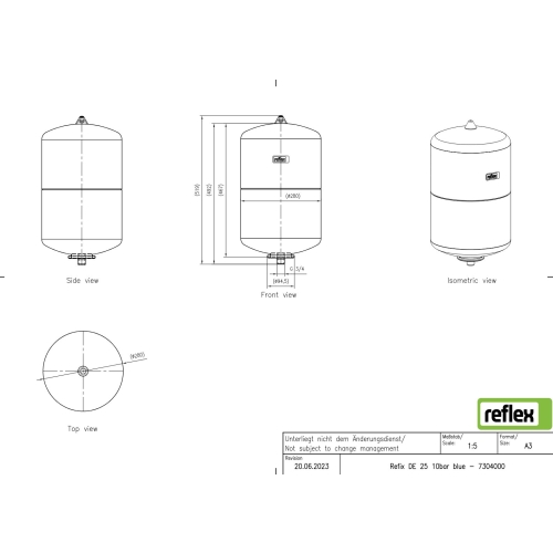Naczynie przeponowe wzbiorcze CWU DE-25 10BAR/70 REFIX REFLEX