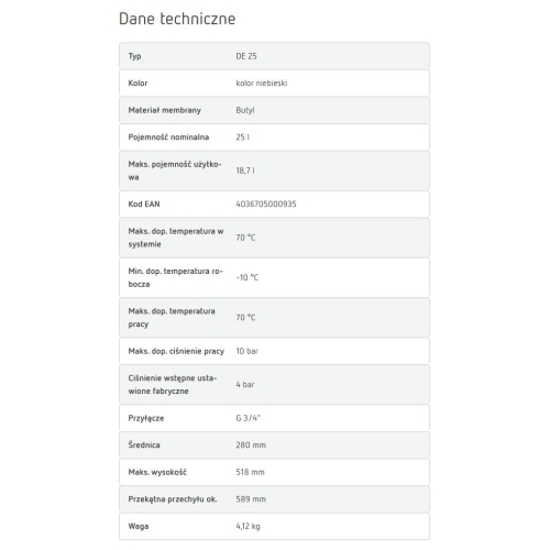 Naczynie przeponowe wzbiorcze CWU DE-25 10BAR/70 REFIX REFLEX