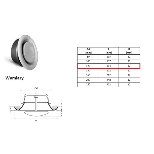 Zawór wywiewny z ramką, wywiewnik ZWW-RM-125 125 anemostat EXPRE