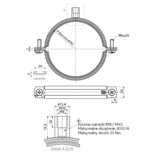 Obejma do rur 250 opox, bez wkrętu LINDAB