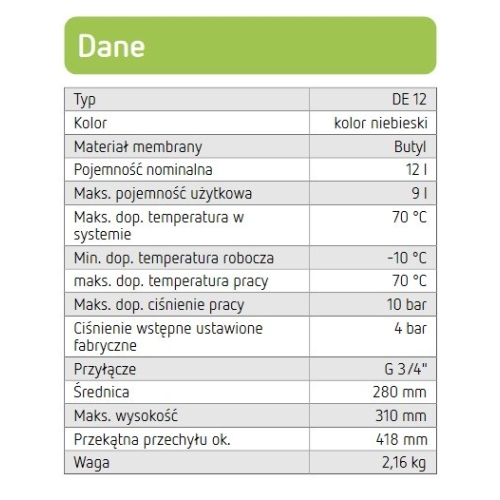 Naczynie przeponowe wzbiorcze CWU DE-12 10BAR/70 REFIX REFLEX
