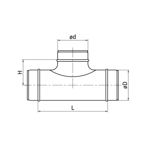 Trójnik symetryczny z odejściem tłocznym, redukcyjny DN200/125 ocynkowany z uszczelką TCPL LINDAB