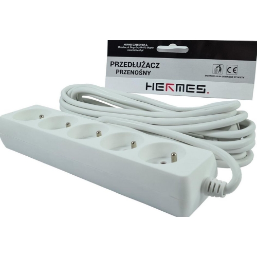 Przedłużacz 5 gniazd 5mb z uziemieniem biały HERMES