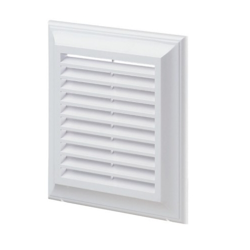 Kratka wentylacyjna 180x180 mm z siatką i kołnierzem prostokątnym 138x138 mm, biała VENTIKA