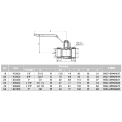 Zawór kulowy wodny 1 1/2” ( DN40 ) W/W uchwyt RĄCZKA ORO VALVEX