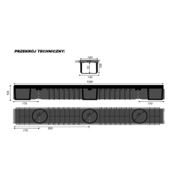 Odwodnienie liniowe z tworzywa, pokrywa plastikowa B125 wysokość 10cm, długość 100cm BIELBET