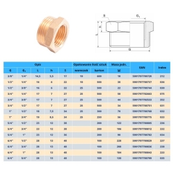 Redukcja mosiężna 1/2 x 3/8 ( DN15 x DN10 )