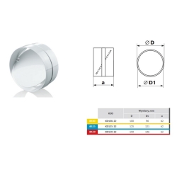 Łącznik kanałów okrągłych fi 125 mm z zaworem zwrotnym, biały VENTIKA