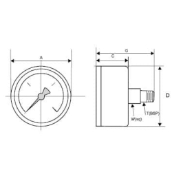 Manometr M 63 R 0,25 MPa ( 2.5 bar ) podejście od tyłu ( AXIALNY ) 1/4