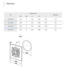 Wentylator osiowy w obudowie ze stali z powłoką polimerową fi 208 mm, 405 m3/h, 230 V  OV1 200 VENTS