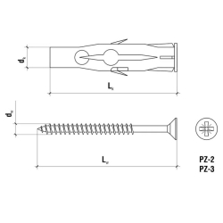 Kołki uniwersalne z wkrętem z łbem stożkowym 6/3,5x45mm (50szt.) WKRĘT-MET