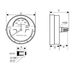 Termomanometr 80 1-6 BAR podejście od tyłu 1/2