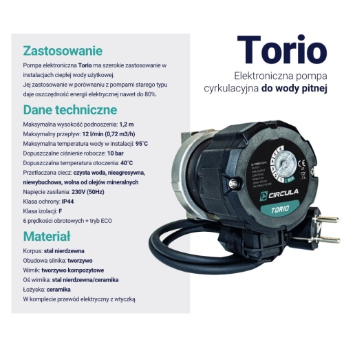 Pompa elektroniczna cyrkulacyjna TORIO 15/12 ARKA