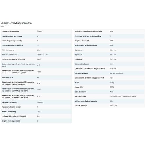 Wyłącznik nadprądowy RX3 3P B 25A 6000A LEGRAND