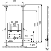 Stelaż do bidetu ściennego podtynkowy TECEprofil 500 x 1120 x140 mm bez mocowania TECE